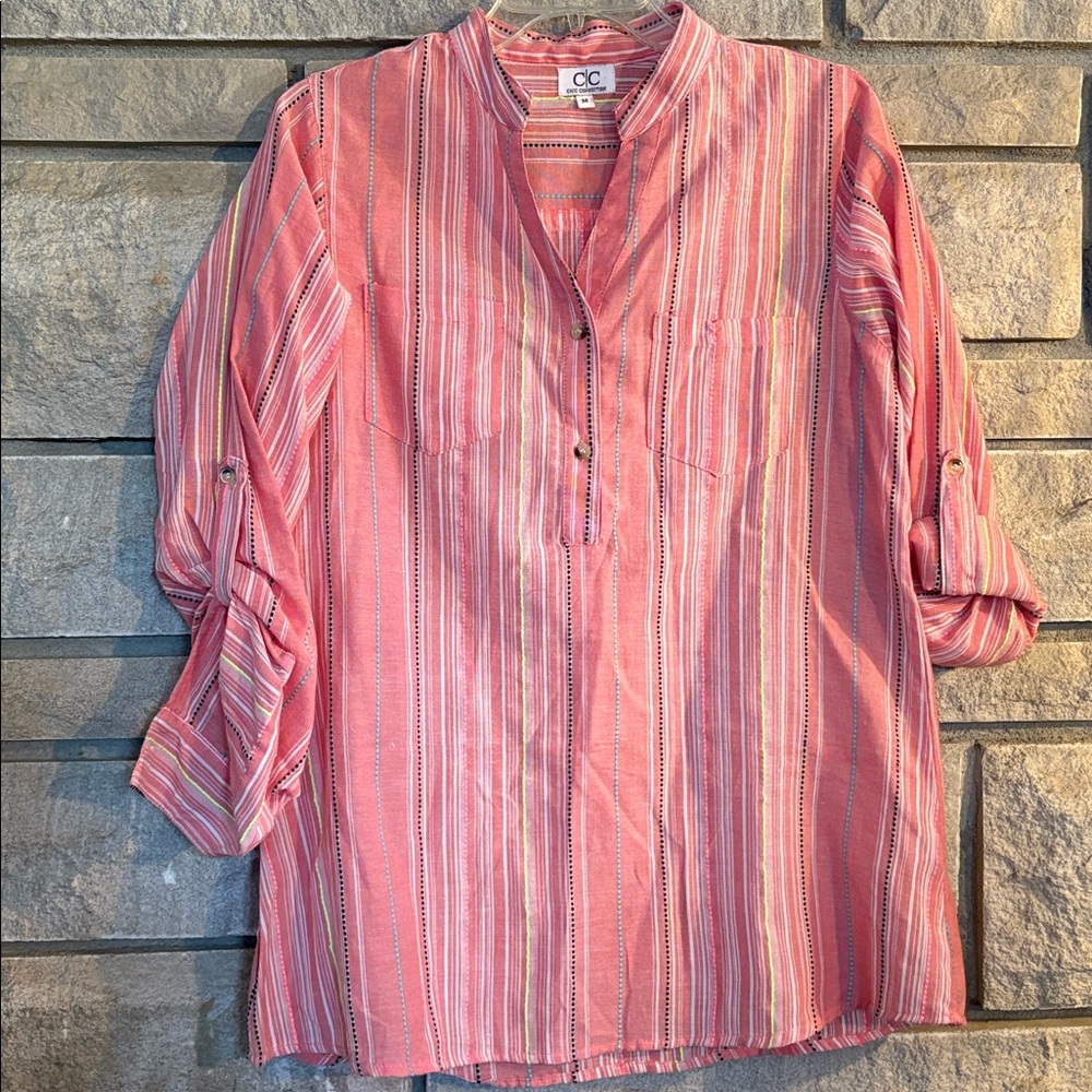 CC Striped Pink Button-Up Blouse/ Tunic